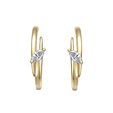 14k Gold Over Silver Cubic Zirconia Double Curve C-Hoop Earrings