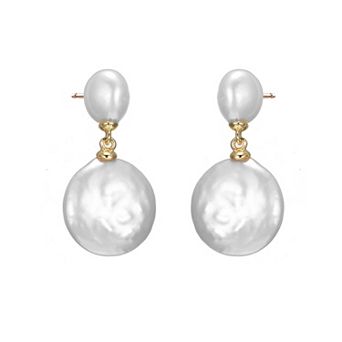 Freshwater Cultured Pearl Coin Drop Dangle Earrings