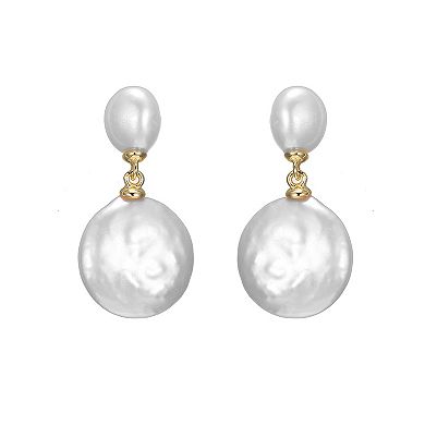 Freshwater Cultured Pearl Coin Drop Dangle Earrings