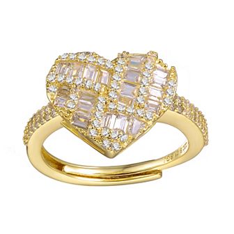 Gold Tone Cubic Zirconia & Diamond Accent Puffed Heart Ring