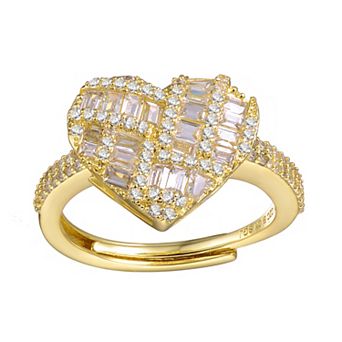 Gold Tone Cubic Zirconia & Diamond Accent Puffed Heart Ring
