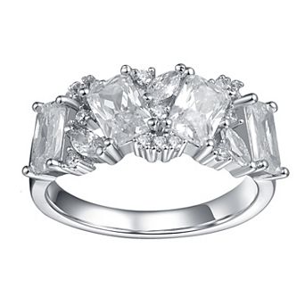 Sterling Silver Cubic Zirconia & Diamond Accent Radiant Cluster Ring