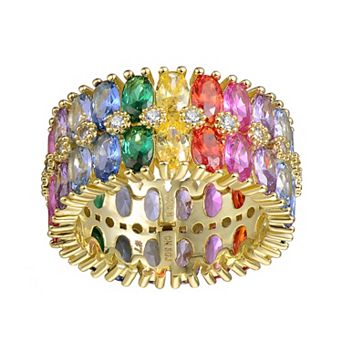 14k Gold Over Silver Rainbow Cubic Zirconia & Diamond Accent Cluster Ring