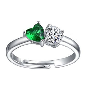 Sterling Silver Cubic Zirconia & Diamond Accent Two-Stone Heart Promise Ring
