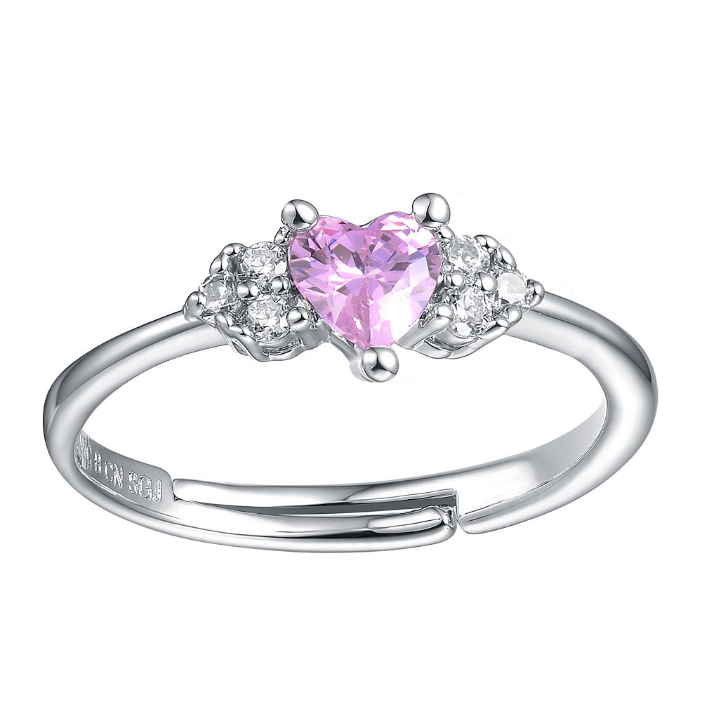 Sterling Silver Pink Ice & White Heart Cubic Zirconia Cluster Promise Ring
