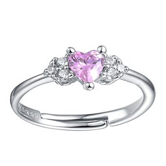 Sterling Silver Pink Ice & White Heart Cubic Zirconia Cluster Promise Ring
