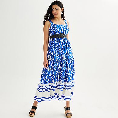 Petite Nine West Square Neck Tiered Midi Dress