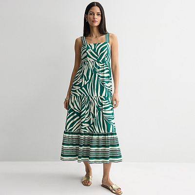 slim fit dress slacks Hunter Green Split Neck Puff Short Sleeve Tiered Midi Dress – SSYS main image 0