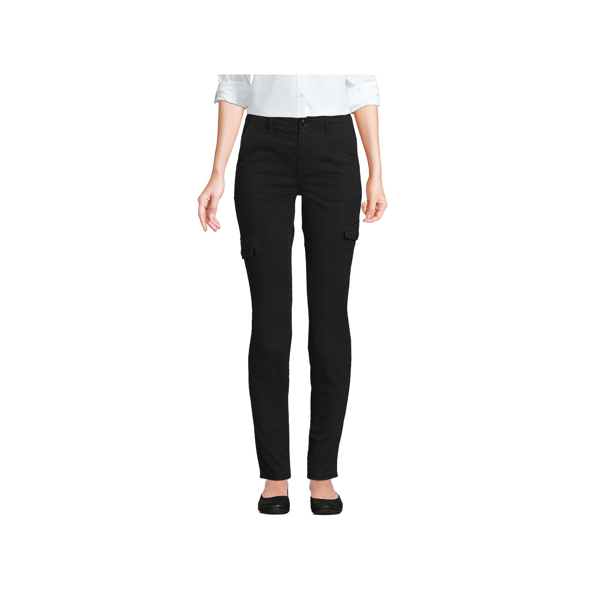 Womens Lands End Mid Rise Slim Cargo Chino Pants, Size: 4, Black