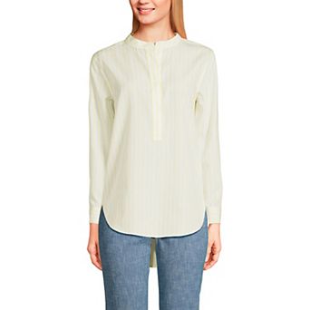 Women's Lands' End No Iron Long Sleeve Banded Collar Popover Shirt