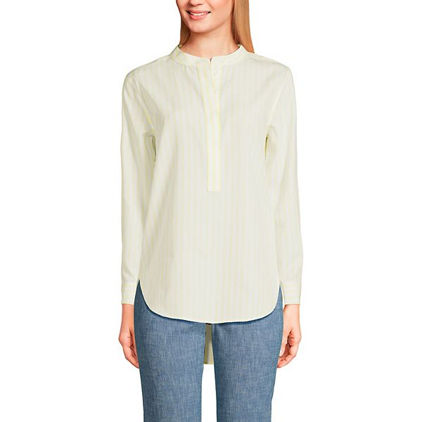 Women's Lands' End No Iron Long Sleeve Banded Collar Popover Shirt