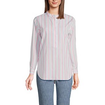 Women's Lands' End No Iron Long Sleeve Banded Collar Popover Shirt