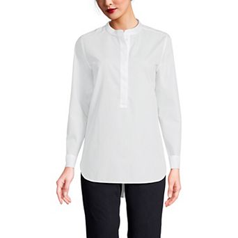 Women's Lands' End No Iron Long Sleeve Banded Collar Popover Shirt