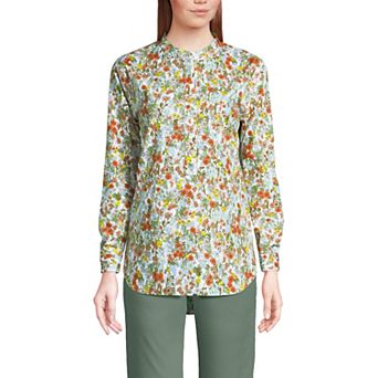 Women's Lands' End No Iron Long Sleeve Banded Collar Popover Shirt