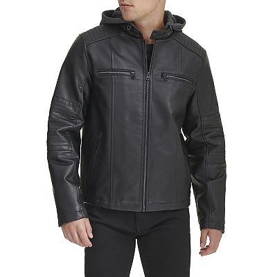 Men s Levi s Faux Leather Hooded Racer Jacket