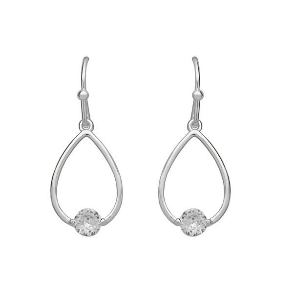 Emberly Silver Tone Fishhook Stone Open Teardrop Earrings