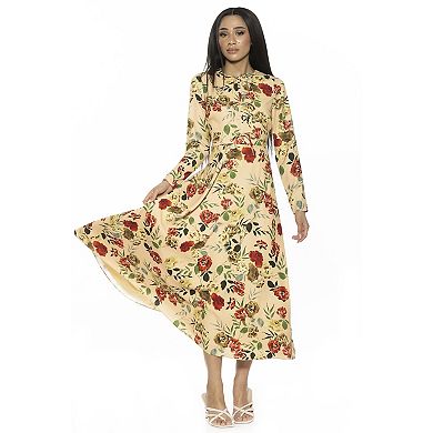 Women's ALEXIA ADMOR Ophelia Crewneck Long Sleeve Fit And Flare Midi Dress
