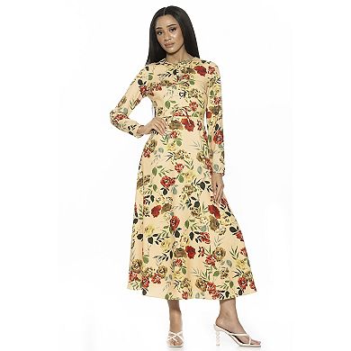 Women's ALEXIA ADMOR Ophelia Crewneck Long Sleeve Fit And Flare Midi Dress