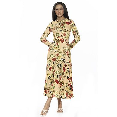 Women's ALEXIA ADMOR Ophelia Crewneck Long Sleeve Fit And Flare Midi Dress