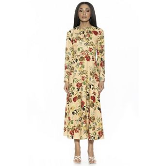 Women's ALEXIA ADMOR Ophelia Crewneck Long Sleeve Fit And Flare Midi Dress