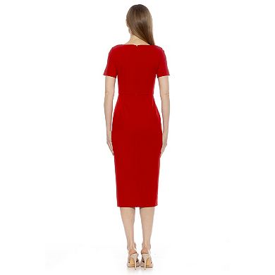 Women's ALEXIA ADMOR Zayd Boatneck Midi Sheath Dress With Front Ruffle