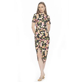 Women's ALEXIA ADMOR Zayd Boatneck Midi Sheath Dress With Front Ruffle