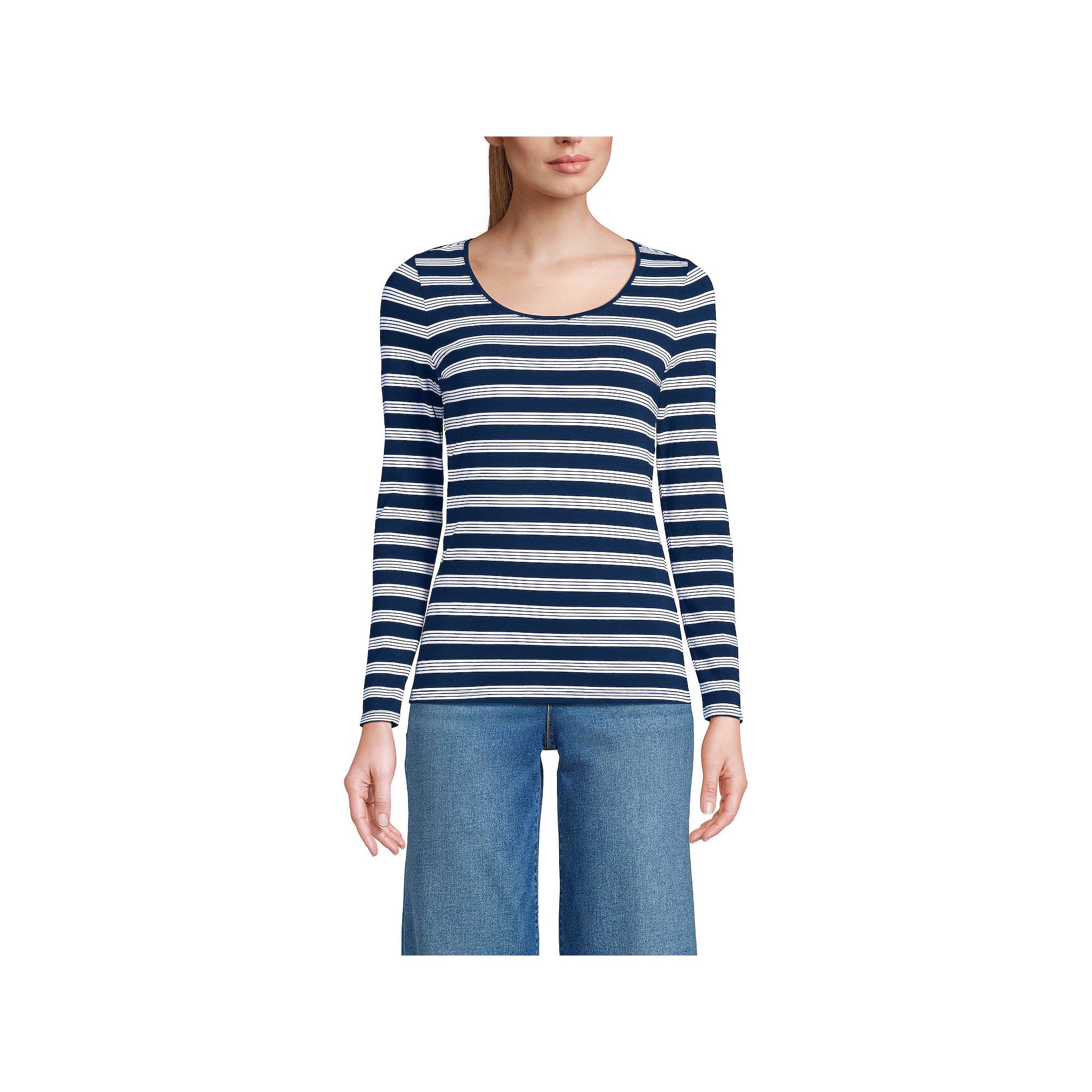 Womens Lands End Lightweight Scoopneck Long-Sleeve Tee, Size: Large, Deep