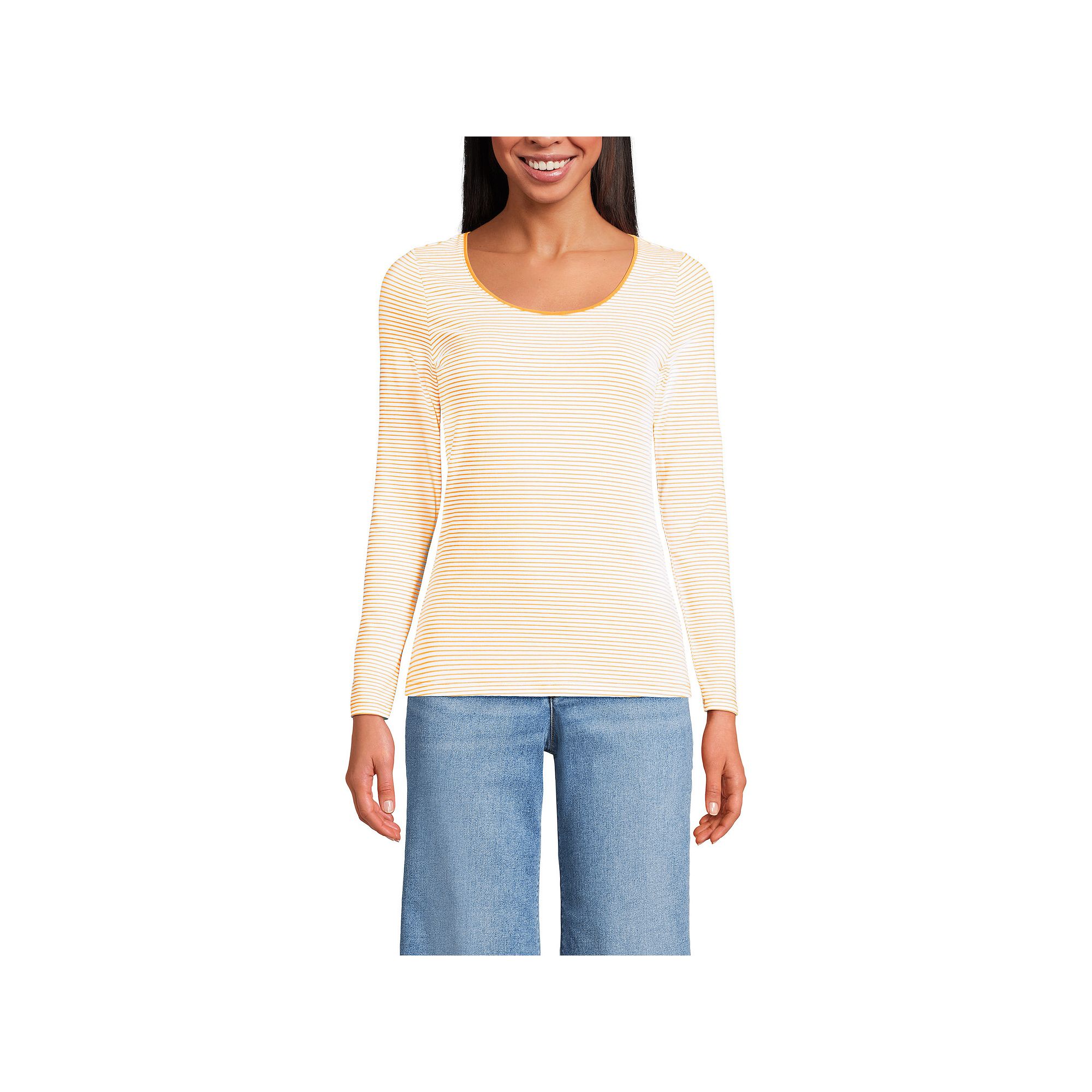 Womens Lands End Lightweight Scoopneck Long-Sleeve Tee, Size: Large, Swee