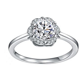 Stella Valentino Sterling Silver Round Lab-Created Moissanite Flower Cluster Engagement Ring