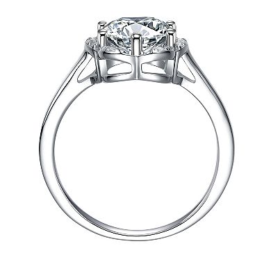 Stella Valentino Sterling Silver Round Lab-Created Moissanite Flower Cluster Engagement Ring
