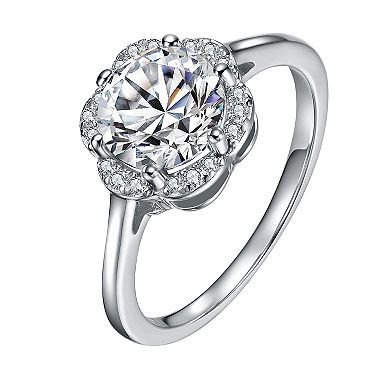 Stella Valentino Sterling Silver Round Lab-Created Moissanite Flower Cluster Engagement Ring