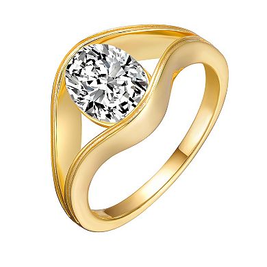 Stella Valentino 18k Gold over Sterling Silver Oval Lab-Created Moissanite Solitaire Split Engagement Ring