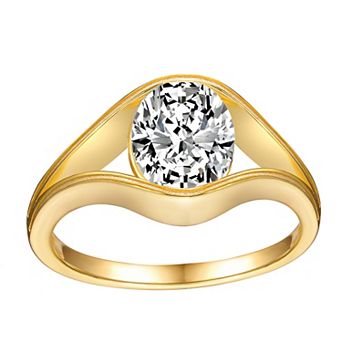 Stella Valentino 18k Gold over Sterling Silver Oval Lab-Created Moissanite Solitaire Split Engagement Ring
