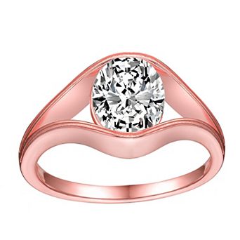 Stella Valentino 18k Gold over Sterling Silver Oval Lab-Created Moissanite Solitaire Split Engagement Ring