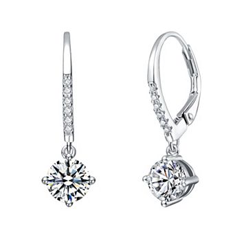 Stella Valentino Sterling Silver Lab-Created Moissanite Drop Huggie Hoop Earrings