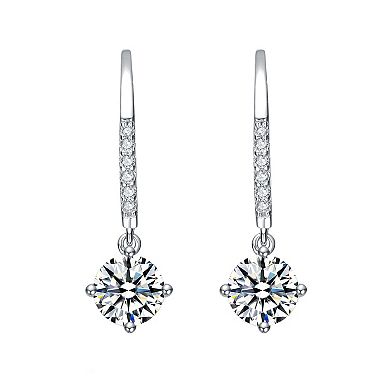 Stella Valentino Sterling Silver Lab-Created Moissanite Drop Huggie Hoop Earrings