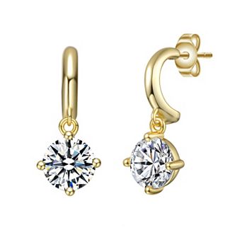 Stella Valentino 14k Gold over Sterling Silver Lab-Created Moissanite Solitaire C-Hoop Dangle Earrings