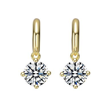 Stella Valentino 14k Gold over Sterling Silver Lab-Created Moissanite Solitaire C-Hoop Dangle Earrings