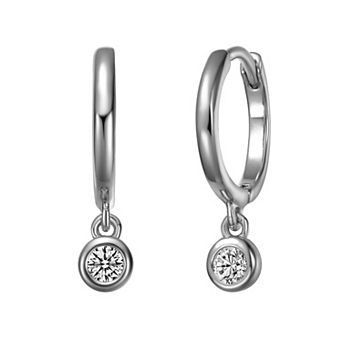 Stella Valentino Sterling Silver Lab Created Moissanite Drop Solitaire Hoop Earrings