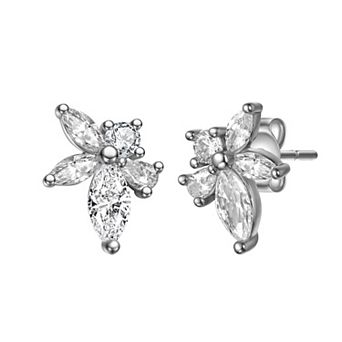 Stella Valentino Sterling Silver Lab Created Moissanite Leaf Cluster Stud Earrings