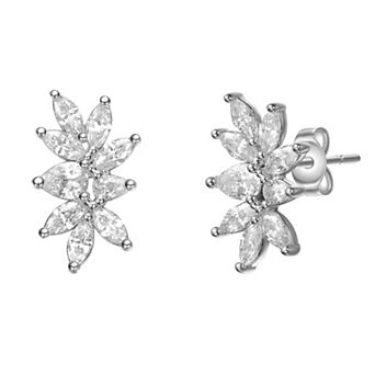 Stella Valentino Sterling Silver Lab Created Moissanite Leaf Garden Cluster Stud Earrings