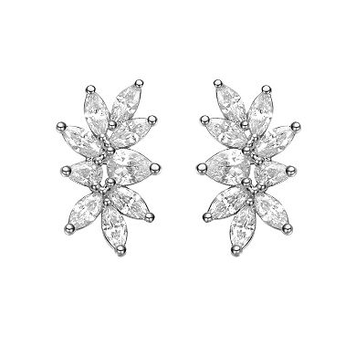 Stella Valentino Sterling Silver Lab Created Moissanite Leaf Garden Cluster Stud Earrings