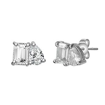 Stella Valentino Sterling Silver Lab Created Moissanite Toi et Moi Stud Earrings