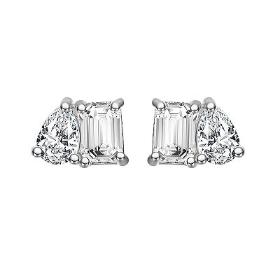Stella Valentino Sterling Silver Lab Created Moissanite Toi et Moi Stud Earrings