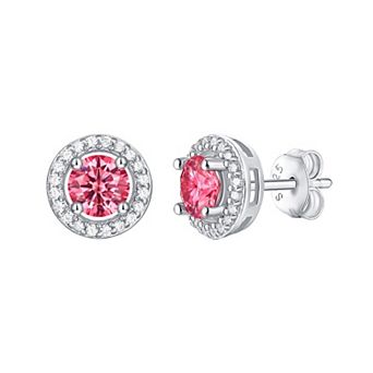Stella Valentino Sterling Silver Lab-Created Pink & White Moissanite Round Halo Stud Earrings