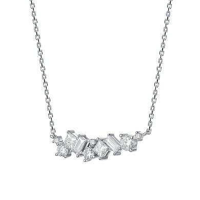 Stella Valentino Sterling Silver Lab-Created Moissanite Cluster Cascade Necklace