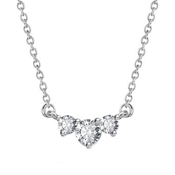 Stella Valentino Sterling Silver Lab Created Moissanite Three-Stone Chevron Necklace