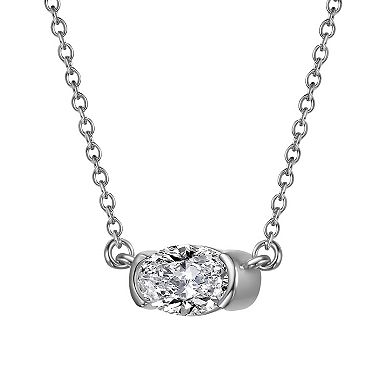 Stella Valentino Sterling Silver Lab Created Moissanite East-West Oval Solitaire Necklace