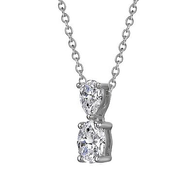 Stella Valentino Sterling Silver Lab Created Moissanite Two-Stone Drop Pendant Necklace