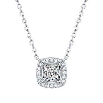 Stella Valentino Sterling Silver Princess Lab-Created Moissanite Cushion Halo Necklace
